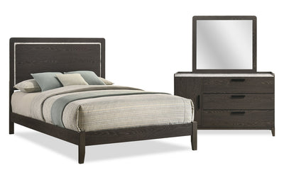 Sable 5pc Bedroom Set with Bed, Dresser & Mirror, Dark Grey - Full Size | Ensemble de chambre à coucher Sable gris foncé 5 pièces avec lit, commode et miroir - format lit double