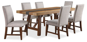 Boden 7pc Dining Set with Table & 6 Nailhead Trim Chairs, Trestle Base, 78