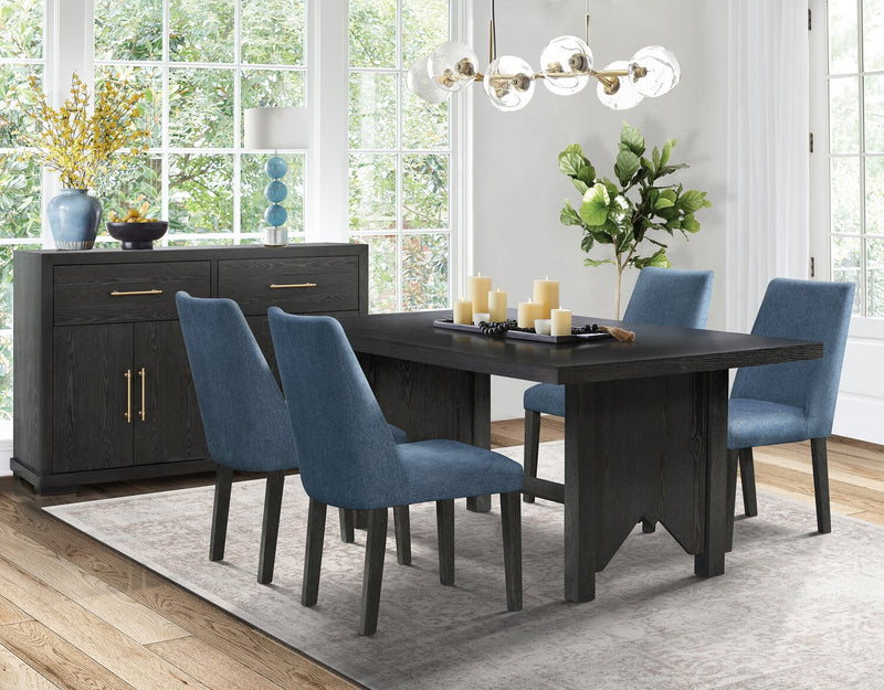 Emery 5pc Dining Set with Table & 4 Chairs, Wood, 72-96\"W Extension - Black & Blue