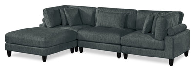 Lounge 4-Piece Chenille Modular Sectional with Ottoman – Grey | Sofa sectionnel modulaire Lounge 4 pièces en chenille avec pouf - gris
