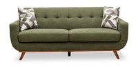 Kort & Co. Freeman 80” Linen-Look Fabric Condo Size Sofa with Wood Legs - Avocado Green
