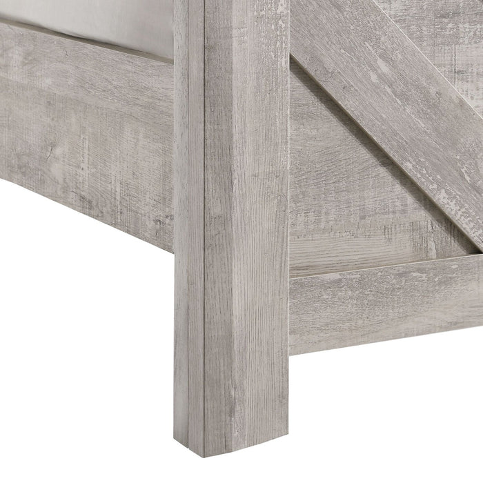 Lark Panel Bed with Headboard & Frame, Chevron Pattern, Rustic White - King Size