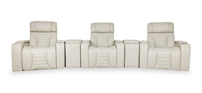 Zen 5-Piece Leather-Look Fabric Home Theatre Power Reclining Sectional with Massage - Apricot | Sofa sectionnel à inclinaison électrique Zen 5 pièces de style cinéma maison en tissu d’apparence cuir avec massage - abricot