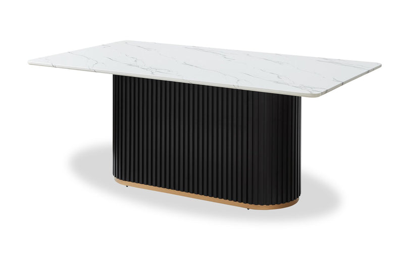 Kort & Co. Capri Dining Table with Marble-Look Top & Gold Accent, Pedestal Base, 72\"W - Black/White