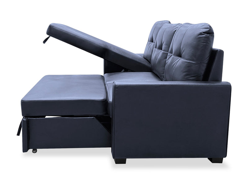 Carter 2-Piece Left-Facing Leather-Look Fabric Sleeper Sectional with Storage Chaise - Black