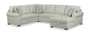 Scott Living Haven 4-Piece Right-Facing Chenille Fabric Sleeper Sectional with Storage Chaise - Seafoam Blue