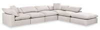 Eclipse Modular 6-Piece Linen-Look Fabric Pit Sofa Sectional with Reversible Feather Down Cushions - Linen White