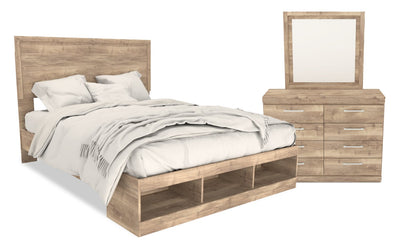 Oakley 5pc Bedroom Set with Storage Bed, Dresser & Mirror, Made in Canada, Natural - Queen Size | Ensemble de chambre à coucher Oakley 5 pièces fabriqué au Canada avec lit de rangement, commode et miroir, naturel - format grand lit
