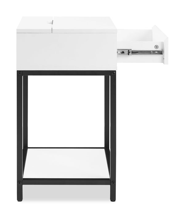 Akio Bedside 1-Drawer Nightstand with Lift-top Storage, 18\"W x 25.75\"H - White/Black
