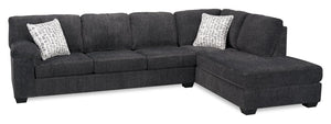Made in Canada Morgan 2-Piece Right-Facing Chenille Fabric Sofa Bed Sectional with Accent Pillows - Grey