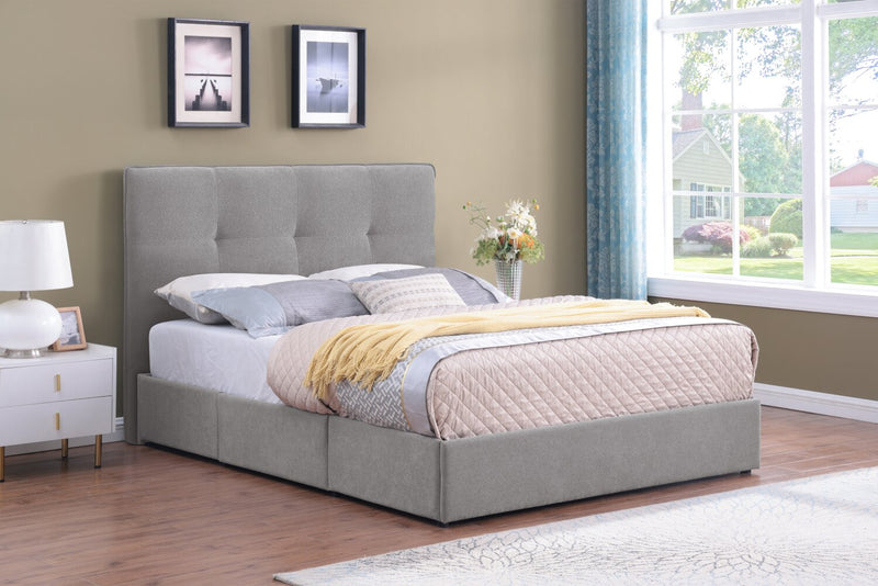Amos Upholstered Storage Bed Base in Grey Fabric with 3 Built-in Drawers  - Queen Size