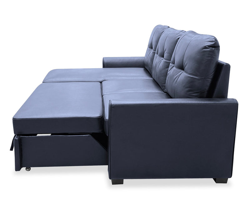 Carter 2-Piece Left-Facing Leather-Look Fabric Sleeper Sectional with Storage Chaise - Black
