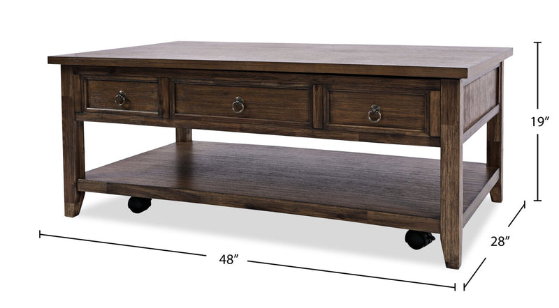 Branson 48\" Lift Top Coffee Table with Storage and Casters - Dark Brown