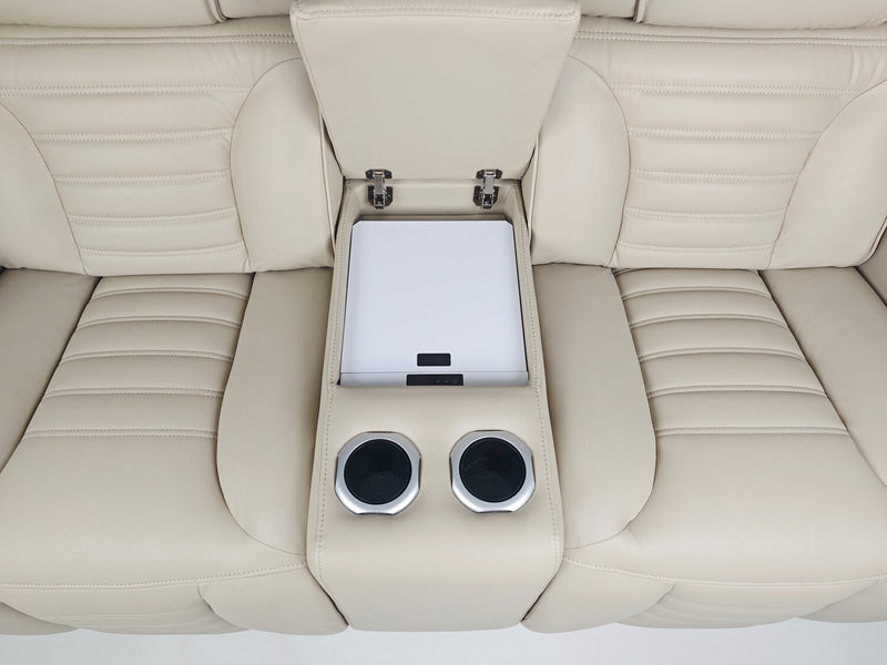 Zen 3-Piece Leather-Look Fabric Power Reclining Sectional with Massage, Drop-Down Console and Refrigerator - Apricot