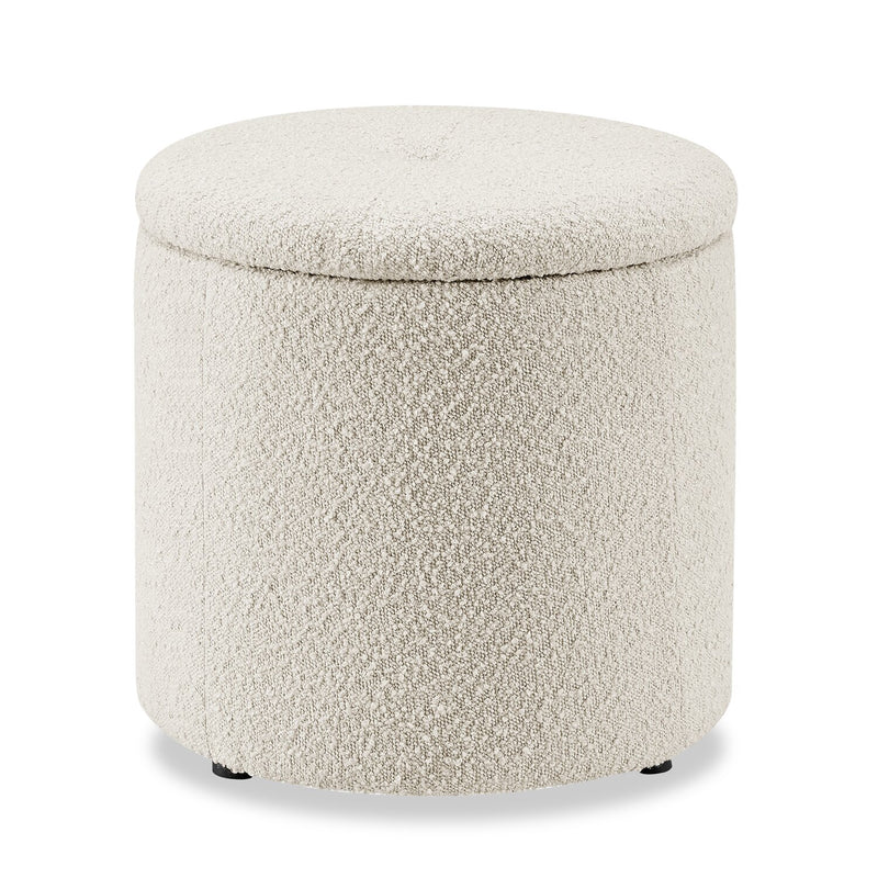 Ontario 14.75" Round Fabric Storage Ottoman - White - The Brick