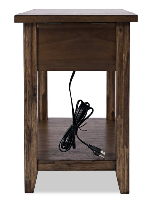 Branson 16\" Chairside Table with Storage, Shelf and USB Port - Dark Brown