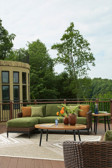 Tofino Outdoor Patio Ottoman - Resin Wicker & Aluminum - UV & Weather Resistant - Green/Brown/Black