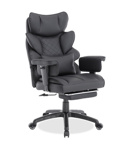 Tommy 28.7" Faux Leather Adjustable Office Chair with Footrest and Adjustable Arms – Black | Chaise de bureau réglable Tommy de 28.7 po en similicuir avec repose-pieds et accoudoirs réglables - noire