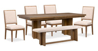 Scott Living Henri 6pc Dining Set with Table, Bench & Chairs, 66-84