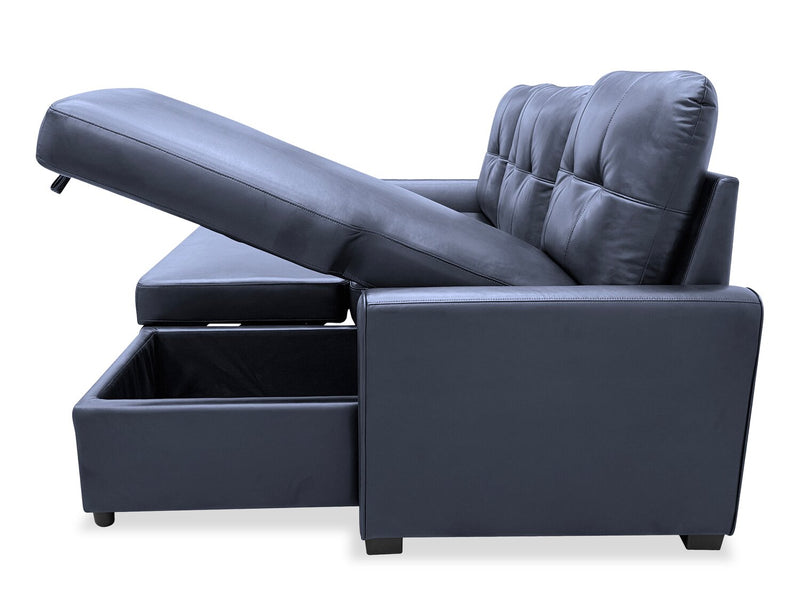 Carter 2-Piece Right-Facing Leather-Look Fabric Sleeper Sectional with Storage Chaise - Black