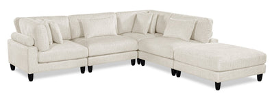 Lounge 5-Piece Chenille Modular Sectional with Ottoman – Beige | Sofa sectionnel modulaire Lounge 5 pièces en chenille avec pouf - beige