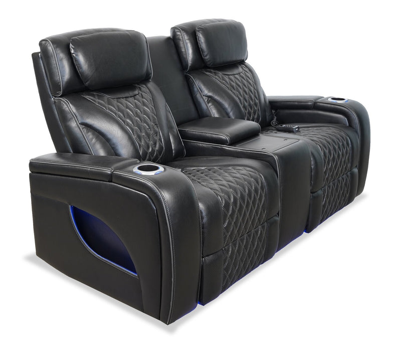 Elite 74\" Genuine Leather Massage Power Reclining Loveseat with Immersive Audio and Power Headrests - Black