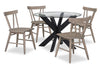 Remi 5pc Dining Set with Table & 4 Slat-Back Chairs, Glass & Wood, 42\"W Round- Black & Brown