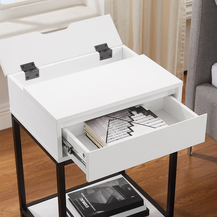 Akio Bedside 1-Drawer Nightstand with Lift-top Storage, 18\"W x 25.75\"H - White/Black