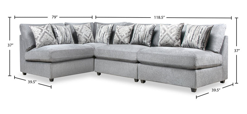 Scott Living Evolve Modular 4-Piece Linen-Look Fabric Sectional with Feather Down Cushions - Grey