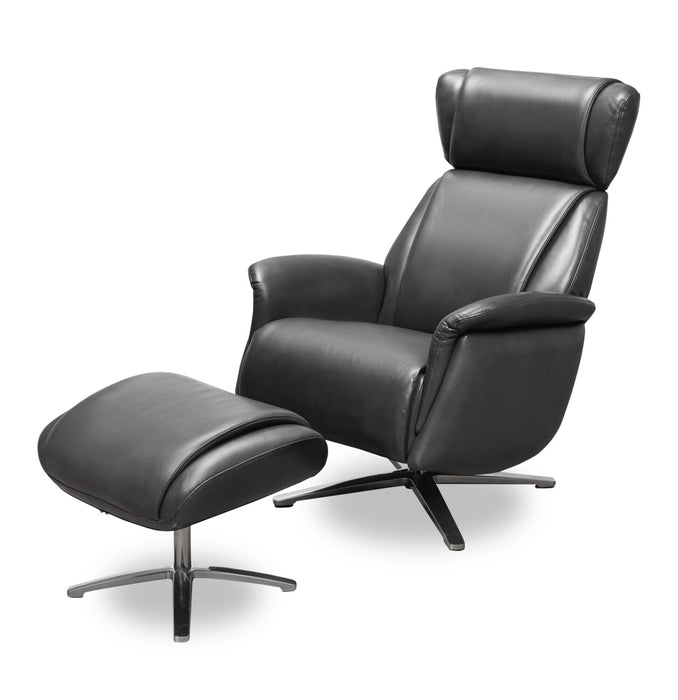 Vega 29.5\" Faux Leather Stress Free Swivel Reclining Chair with Footrest and Aluminum Legs - Grey