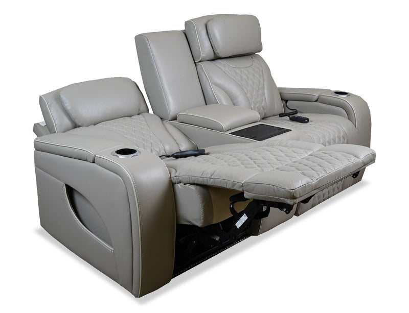 Elite 74\" Genuine Leather Massage Power Reclining Loveseat with Immersive Audio and Power Headrests - Putty