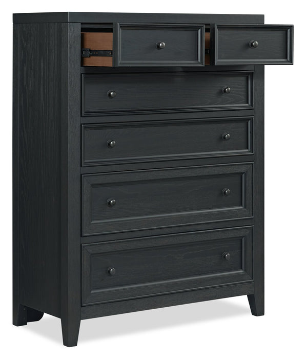Casa Bedroom Chest of Drawers, 6-Drawer, 39\"W x 52\"H, Wood - Black