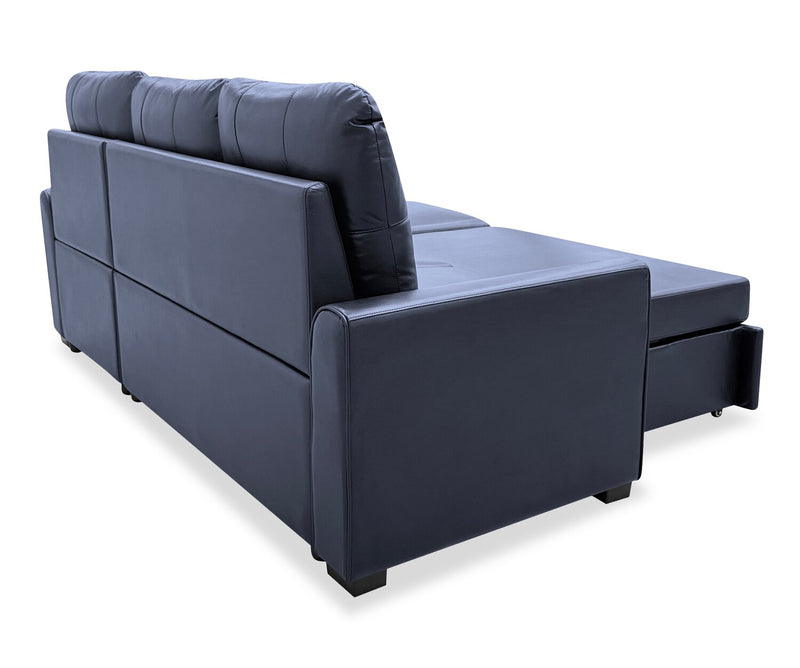Carter 2-Piece Right-Facing Leather-Look Fabric Sleeper Sectional with Storage Chaise - Black