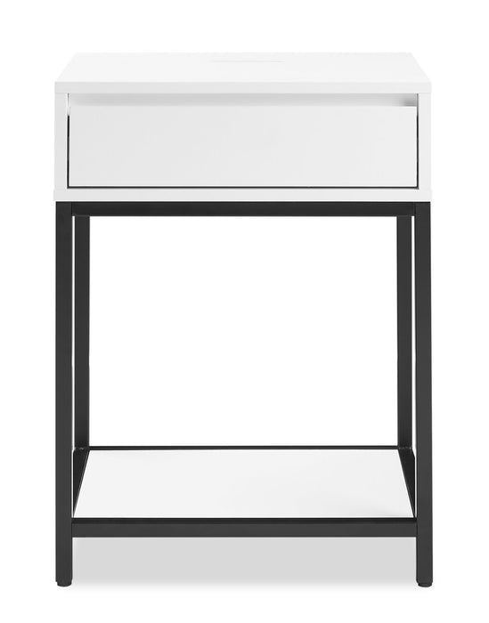 Akio Bedside 1-Drawer Nightstand with Lift-top Storage, 18\"W x 25.75\"H - White/Black