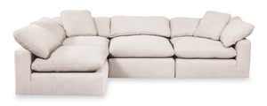 Eclipse Modular 4-Piece Linen-Look Fabric Pit Sofa Sectional with Reversible Feather Down Cushions - Linen White