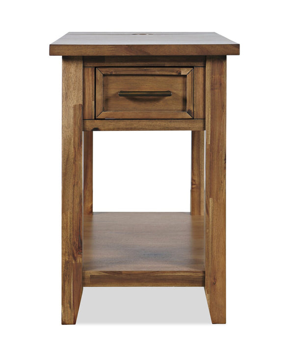 Nathan 16\" Rustic Chairside Table with Storage, Shelf and USB Port - Light Brown