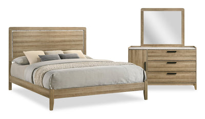 Sable 5pc Bedroom Set with Bed, Dresser & Mirror, Light Brown - King Size | Ensemble de chambre à coucher Sable brun clair 5 pièces avec lit, commode et miroir - format très grand lit