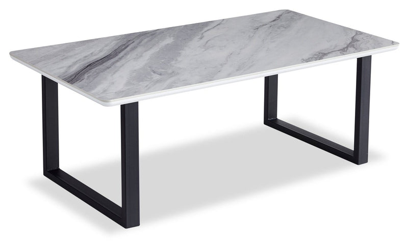 Serena 47.25\" Modern Coffee Table - White & Black with Marble Look