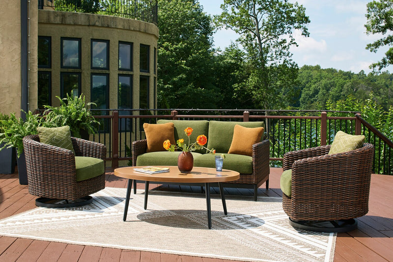 Tofino Outdoor Patio Loveseat - Resin Wicker, UV & Weather Resistant - Green/Brown/Black