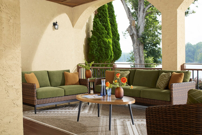 Tofino Outdoor Patio Oval Coffee Table - 22\"W, Aluminum, UV & Weather Resistant - Brown/Black