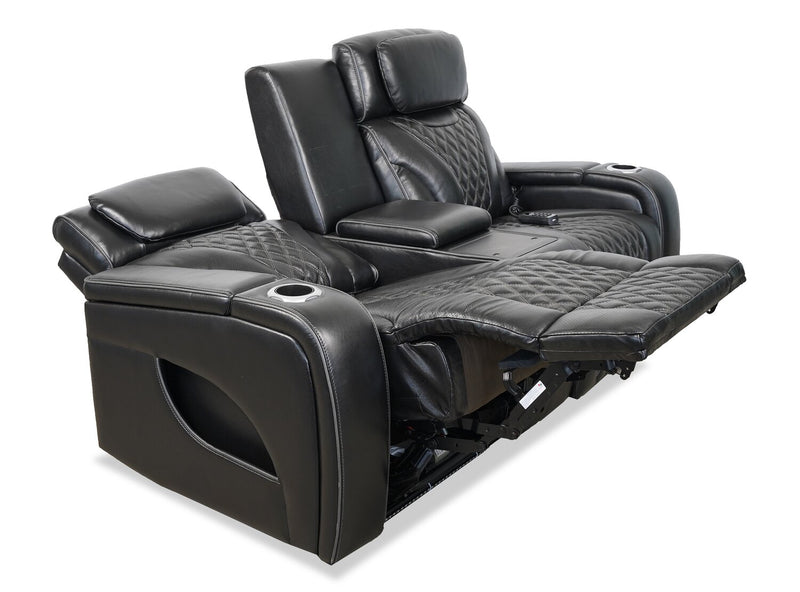 Elite 74\" Genuine Leather Massage Power Reclining Loveseat with Immersive Audio and Power Headrests - Black