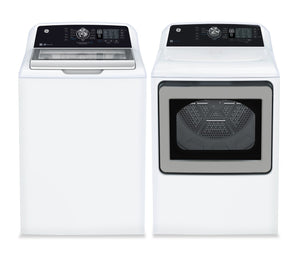 GE 5.3 Cu. Ft. Top Load Washer and 7.4 Cu. Ft. Gas Dryer - White