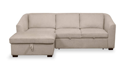 Envy 2-Piece Left-Facing Chenille Fabric Sleeper Sectional with Storage Chaise - Almond Beige | Sofa-lit sectionnel de gauche Envy 2 pièces en tissu de chenille avec fauteuil long de rangement - beige amande