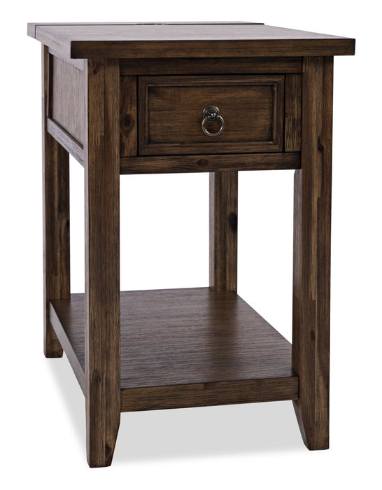 Branson 16\" Chairside Table with Storage, Shelf and USB Port - Dark Brown