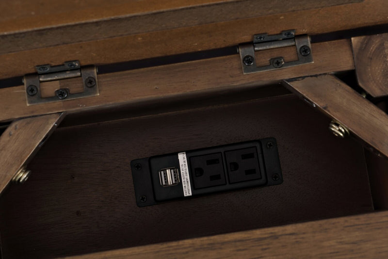 Branson 16\" Chairside Table with Storage, Shelf and USB Port - Dark Brown