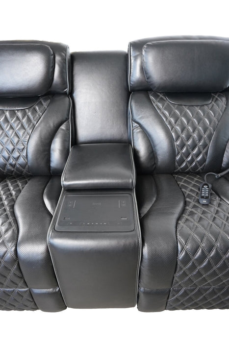 Elite 74\" Genuine Leather Massage Power Reclining Loveseat with Immersive Audio and Power Headrests - Black
