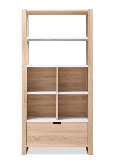 Oscar 36" Contemporary Bookcase with File Drawer – Weathered White and Faux Marble | Bibliothèque contemporaine Owen de 36 po avec tiroir classeur - blanc vieilli et imitation de marbre