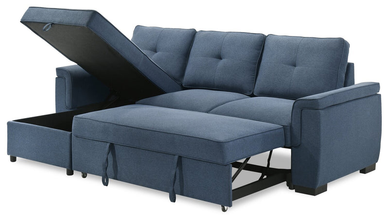 Eden 2-Piece Reversible Fabric Sleeper Sectional with Storage Chaise and Removable Back Cushions - Blue