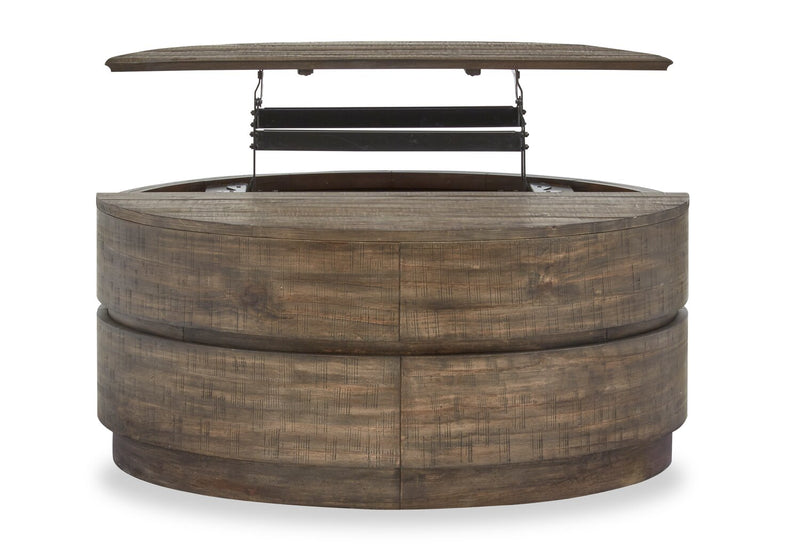 Elm 40” Round Rustic Pine Lift Top Coffee Table with Casters - Brown ...