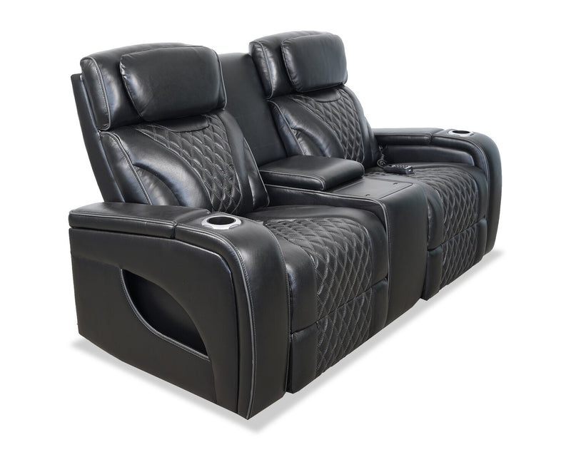 Elite 74\" Genuine Leather Massage Power Reclining Loveseat with Immersive Audio and Power Headrests - Black